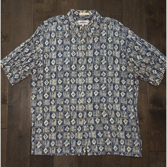 Campia Moda Blue Tropical Geometric Hawaiian Short Sleeve Shirt Size XL Pocket - Picture 1 of 6